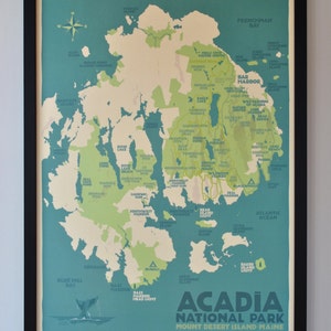 Acadia National Park Map 18&quot; x 24&quot; Framed Travel Poster By Alan Claude - Maine