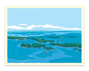 18" x 24" Casco Bay Art Print Wall Poster By Alan Claude - Maine