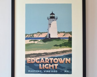 Edgartown Light Art Print 18" x 24" Framed Travel Poster By Alan Claude - Massachusetts