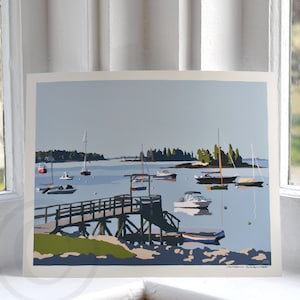 Sailboats in Boothbay Harbor Art Print 8&quot; x 10&quot; Wall Poster By Alan Claude - Maine