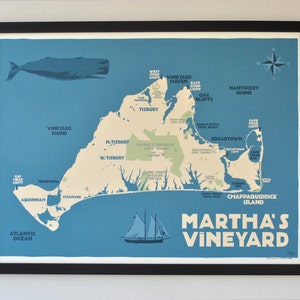 Martha's Vineyard Map Art Print 18" x 24" Framed Travel Poster By Alan Claude - Massachusetts