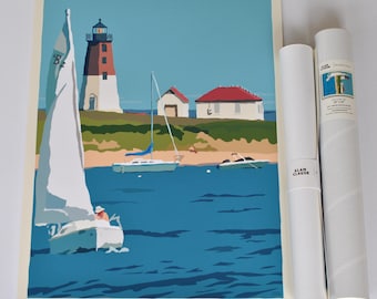 Point Judith Light Art Print 18" x 24" Wall Poster By Alan Claude - Rhode Island