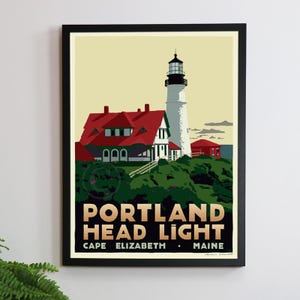 Portland Head Light Art Print 18&quot; x 24&quot; Framed Travel Poster By Alan Claude - Maine