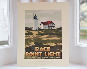 Póster de viaje de 20 x 25 cm con luz de Race Point, de Alan Claude, Massachusetts