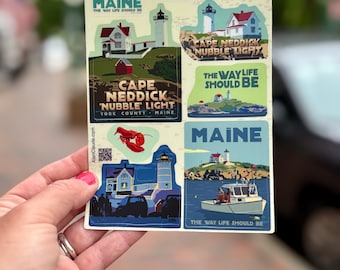 Alan Claude Cape Neddick Nubble Light Sticker | Waterproof Vinyl Sticker | Mini Style Sticker | York County Lighthouse | Maine Made Decal