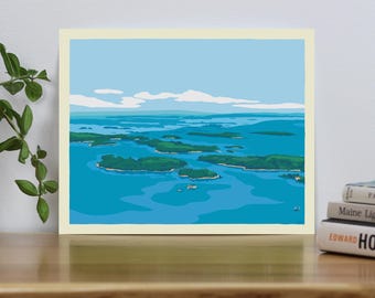 Casco Bay Art Print 8" x 10" Wall Poster By Alan Claude - Maine