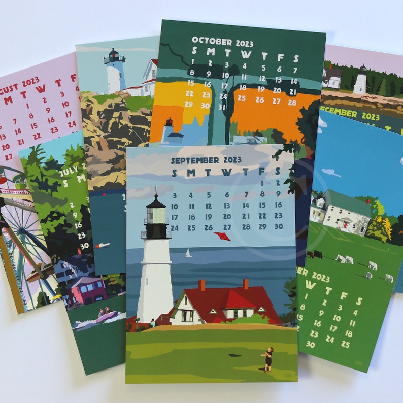 2023 DESK Art Calendar 5x7 Retro Vintage Art Style by Maine Etsy