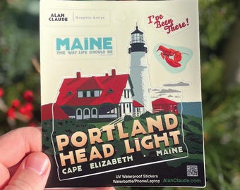 Alan Claude Portland Head Light Sticker | Waterproof Vinyl Sticker | Mini Style Sticker | Cape Elizabeth Lighthouse | Maine Made Decal