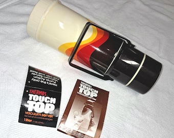 Garrafa térmica vintage Thermos Touch Top dos anos 70 - servidor de bebidas a vácuo