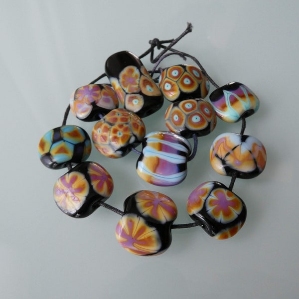 Destash Sale Lampwork Beads Handmade Glass "Circus Flowers" Mixed Project Bag - Craft Supplies & Ideal Inexpensive Gifts / Stocking Fillers