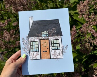Dream Cottage Print: Summer Daydreaming Art (8x10)