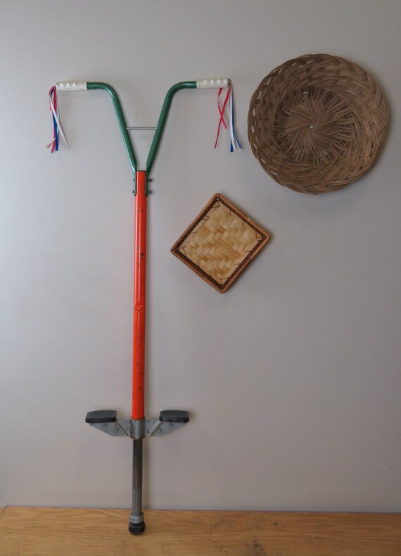 Vintage Orange & Green Pogo Stick Toy with Tassel Handlebars Etsy
