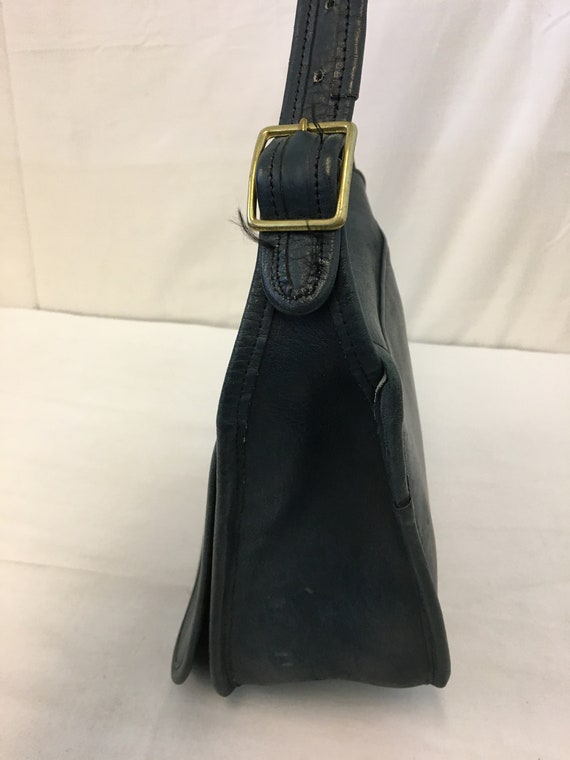 Vintage Coach Navy Blue Leather Classic NYC Flap Shou… Gem