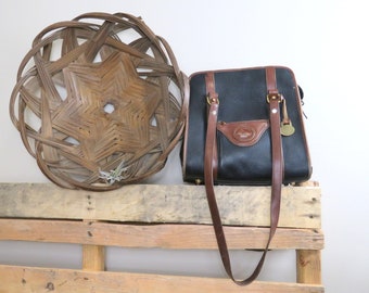 Authentic Vintage Dooney & Bourke Black Pebbled All Weather Leather Shoulder Bag with Brown Trim