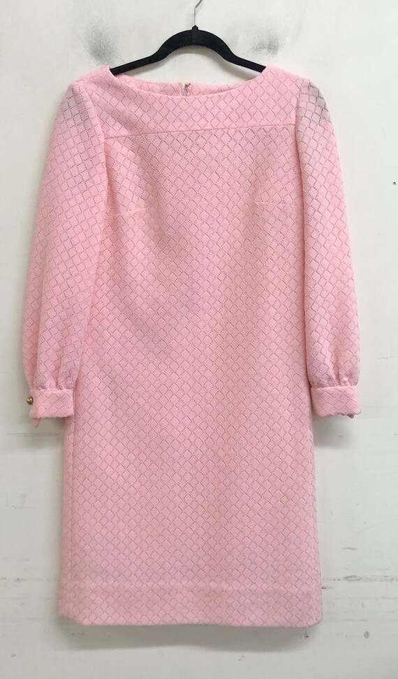 Vintage 1960's Baby Doll Pink Double Knit Polyest… - image 1