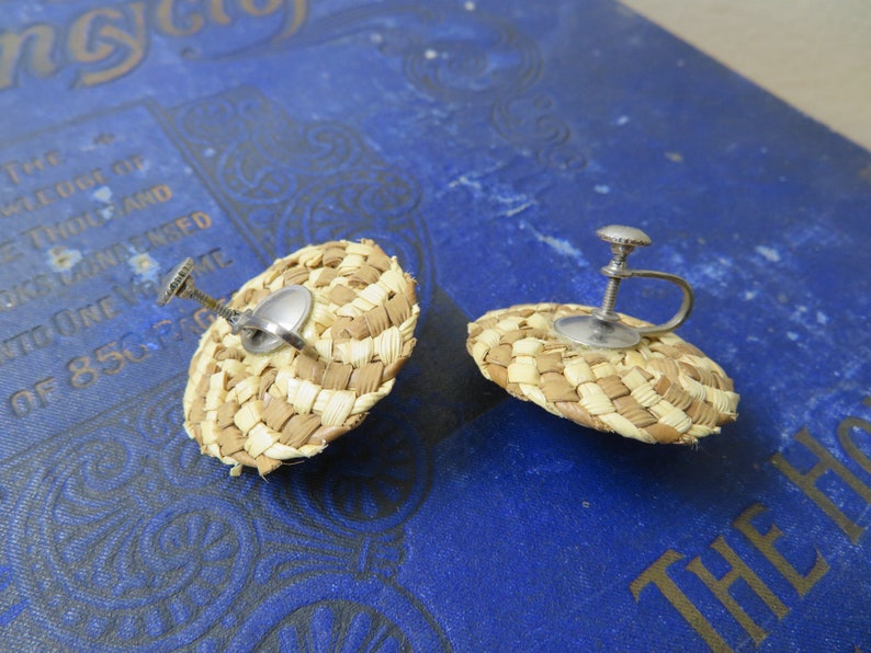 Vintage Boho Wicker Sombrero Screw Back Earrings