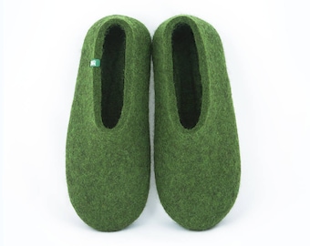 Green wool felt slippers for home or office, men's home shoes, comfortable and warm, best gift ideas for men