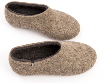 Pantoufles en feutre de laine biologique pour homme : chaussures d'intérieur grises doublées de laine mérinos