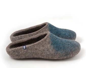 Mens mule Slippers, Felted wool scuff slippers, Slip on slippers, Grey slippers in natural Organic wool, minimalist decoration