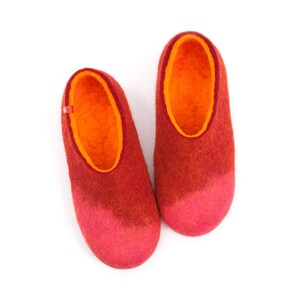 Bright Merino Wool Felt Slippers: Red Orange Women&#39;s House Clogs
