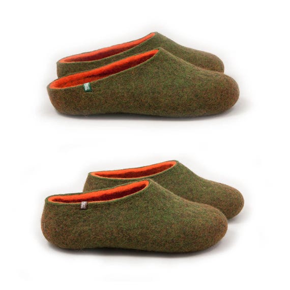 Pantoufles en laine feutrée pour femmes, dos bas ou intégral, vert