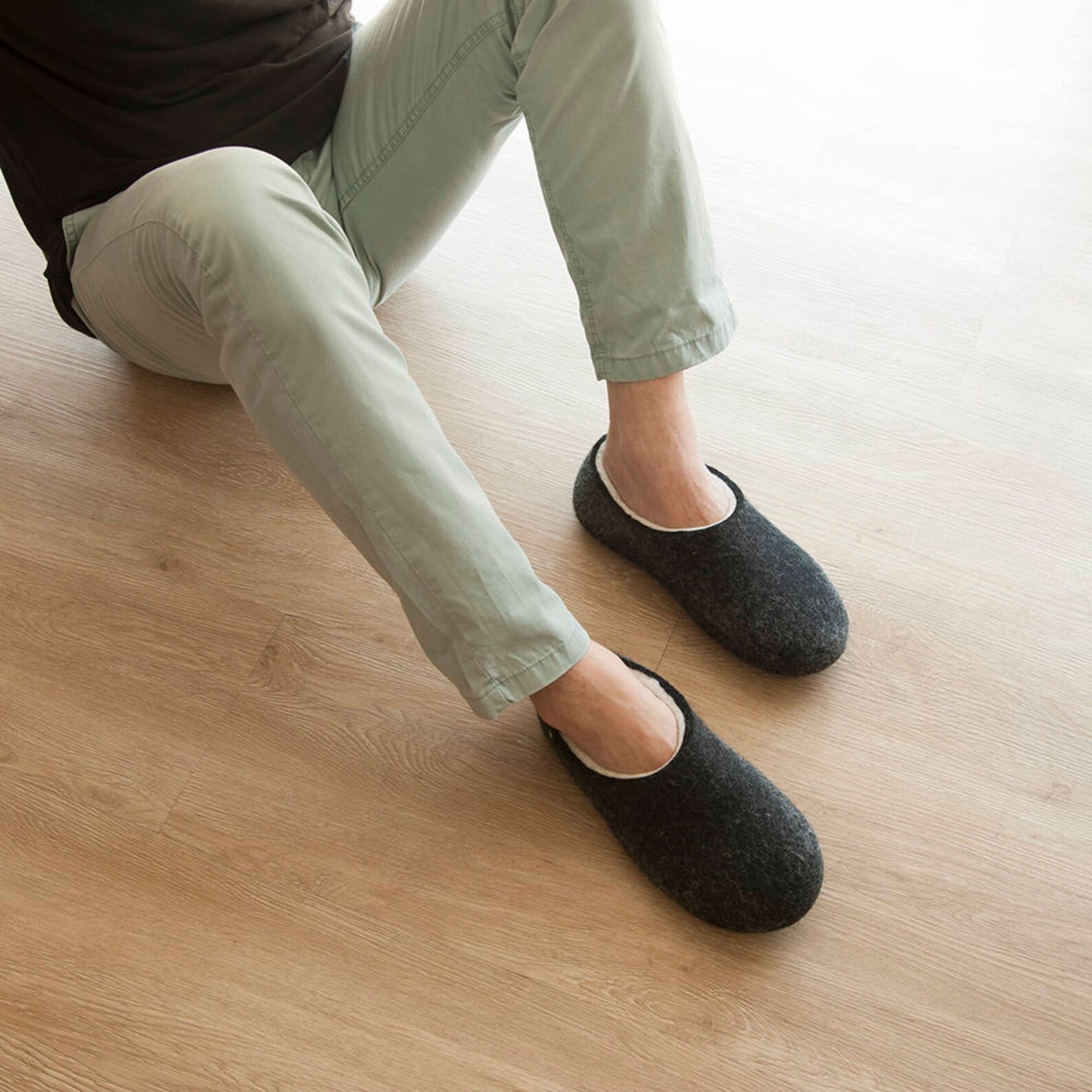 Men's Eco Friendly Felted Slippers BLACK and Natural Etsy