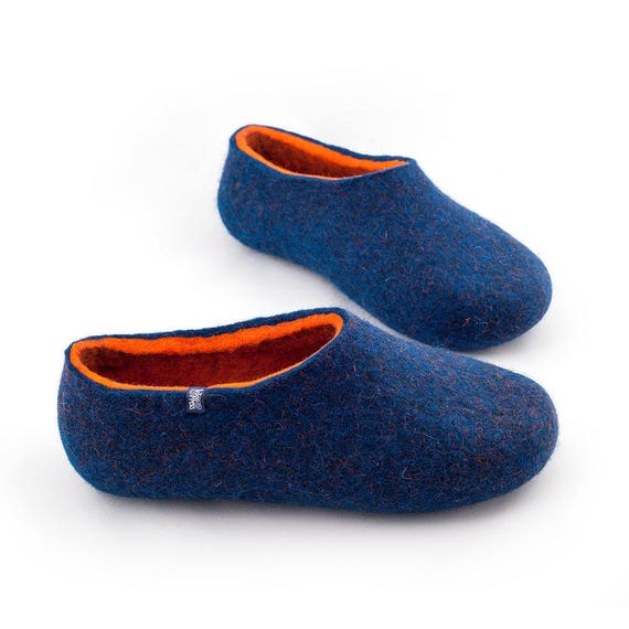 House Slippers For Men Felted Slippers Blue Orange Sheep Etsy
