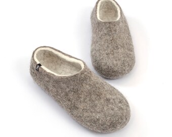 Buy Organic Felted Wool Slippers for Men: Eco-friendly Grey Wool