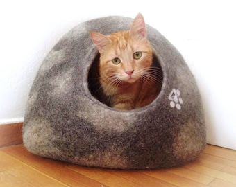 Cat Igloo or small dog igloo house, modern cat furniture, kitten or puppy house, natural wool cat bed, grey cat cave, best quality pet house