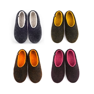 Black Felted Slippers for women, Wool house shoes / clogs, best mother gift ideas