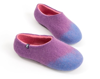 Damen Hausschuhe in gefilzter Merino Wolle, Hausschuhe in Pastellfarben