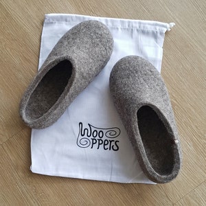 Grey Slippers for women in Felted Wool, hygge, low or high at the back, easy to slip on.