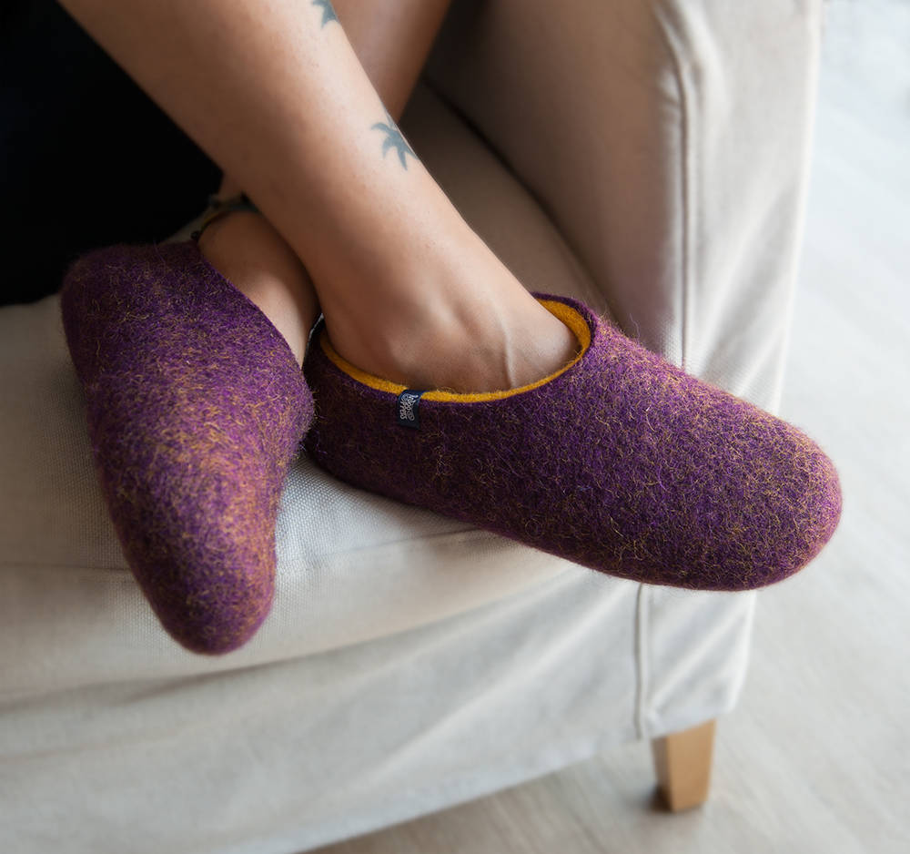 Womens Felt Wool Slippers Purple / Yellow House Shoes - Etsy