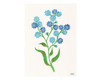 Watercolor Forget-Me-Not Painting #2 - Hand Painted - 5x7"