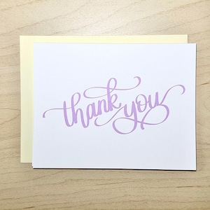 Carte de voeux de remerciement de calligraphie en violet | pour notes de papeterie toutes occasions | Carte d'appréciation manuscrite | Carte vierge A2