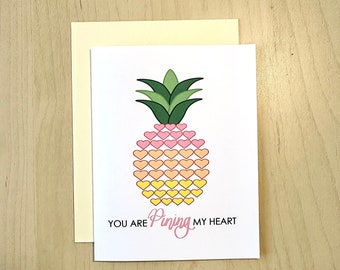 You are Pining My Heart Pineapple Greeting Card | Cute Fruit Love Card for Long Distance Relationship | Missing You Anniversary Card