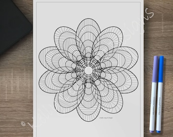 Zentangle Inspired Flower Coloring Page Adult Sheet Relaxation Art Therapy Instant Download PDF Printable Color