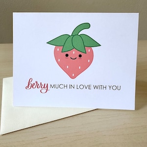 Baies rouges très amoureuses de vous Carte de vœux | d'anniversaire drôle de jeu de mots | Jolie carte de Saint-Valentin | Carte vierge A2