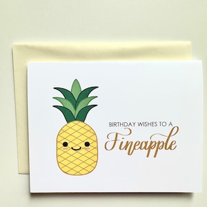 Tarjeta de felicitación con deseos de cumpleaños para una persona con un juego de palabras de Fineapple / Tarjeta de cumpleaños divertida con piña / Tarjeta con un juego de palabras de comida / Linda tarjeta con un juego de palabras de frutas / Tarjeta A2 en blanco