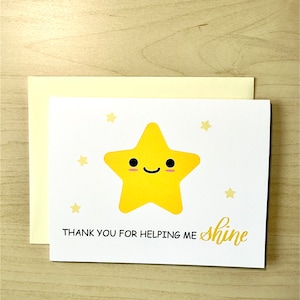 Tarjeta de agradecimiento para maestros "Gracias por ayudarme a brillar" / Tarjeta de fin de año escolar / Linda tarjeta de estrella de los niños / Tarjeta en blanco A2