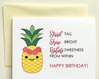 Pineapple Birthday Greeting Card | Stand Tall Shine Bright Radiate Sweetness Positive Vibes Card | A2 Blank Card