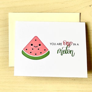 You are One in a Melon | Watermelon Fruit Pun Greeting Card | Cute Valentine’s Day Card | Funny Food Pun Anniversary Card | A2 Blank Card