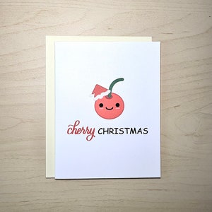 Weihnachtskirsche | Lustiges Wortspiel Weihnachtskarte | Niedliche Weihnachtskarte für Freunde | Kawaii Festliche Frucht Grüße | A2 Blanko-Karte