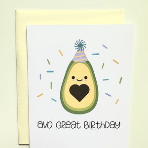 Avo Great Birthday Pun Greeting Card | Cartão de aniversário de abacate para o amante de abacate | Cartão de aniversário fofo para o amante de comida | Cartão de felicitações engraçado