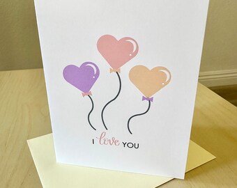 I Love You Balloon Heart Greeting Card | Mothers Day Card for Mom | Wedding Anniversary Card for Him or Her | A2 Blank Card