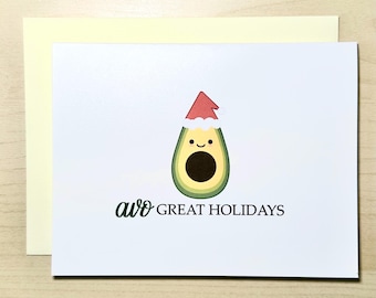 Avo Great Holiday Avocado Pun Christmas Card | Cute Festive Food Pun Xmas Greeting Card for Foodies, Girlfriend, Boyfriend | A2 Blank Card