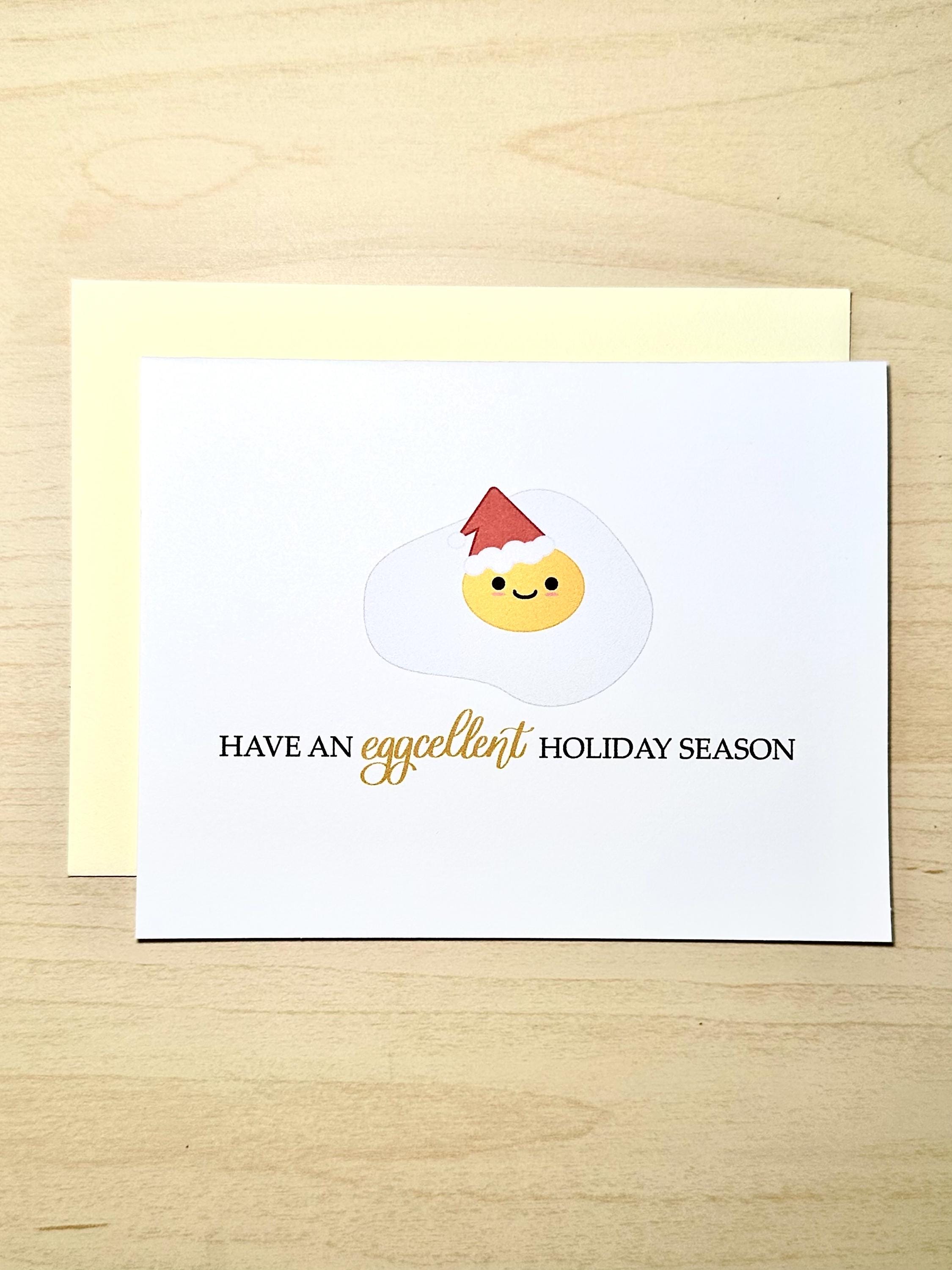 Funny Christmas Food Pun Card - Have an Eggcellent Holiday Season | Cute Xmas Greetings for Kids, Foodies, Chefs | A2 Blank Card