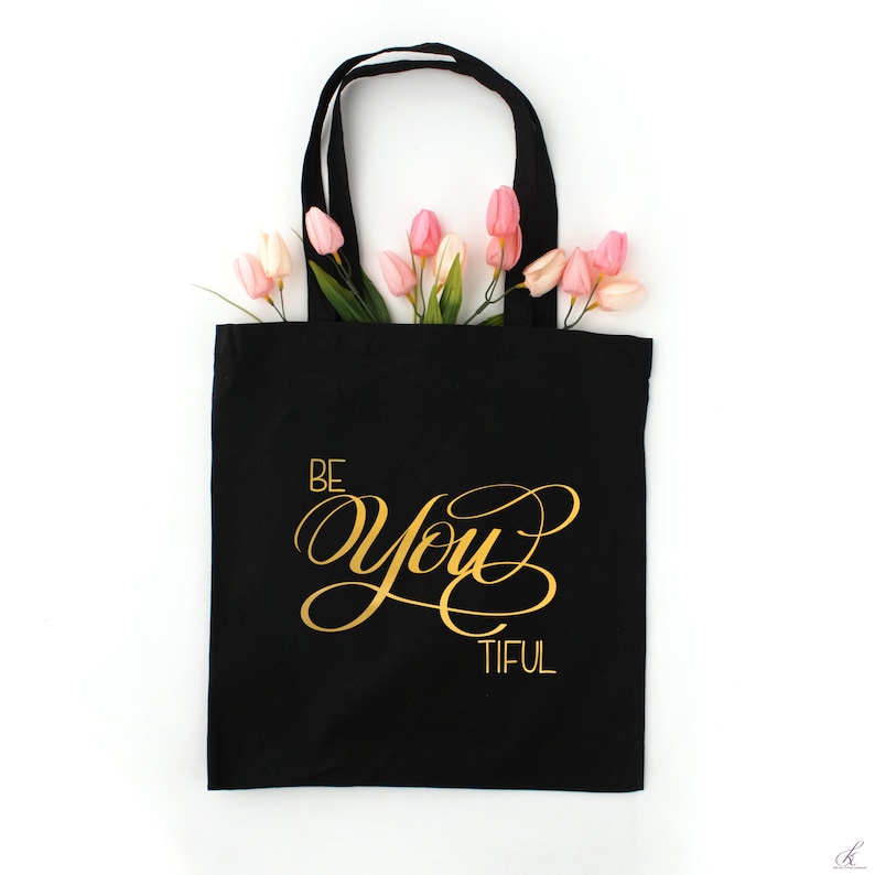 College Girl Gift Be You Tiful Foil Letters Canvas Market Bag Teen Tote Bag Library Book Bag Lightweight Tote Positive Vibes Gift