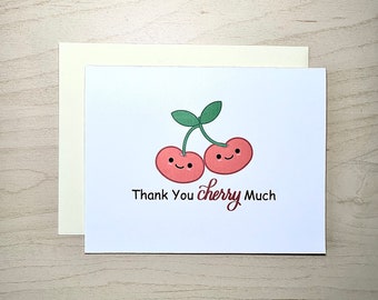 Thank You Cherry Much Greeting Card | Cute Summer Fruit Pun Note Card | Funny Friendship Appreciation Card | A2 Blank Card