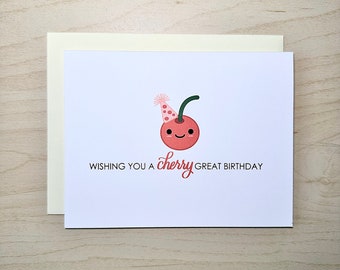 Cherry Pun Birthday Greeting Card | Wishing You Cherry Great BDay | Cute Punny Card for Kids | Funny Kawaii Gift for Bestie | A2 Blank Card